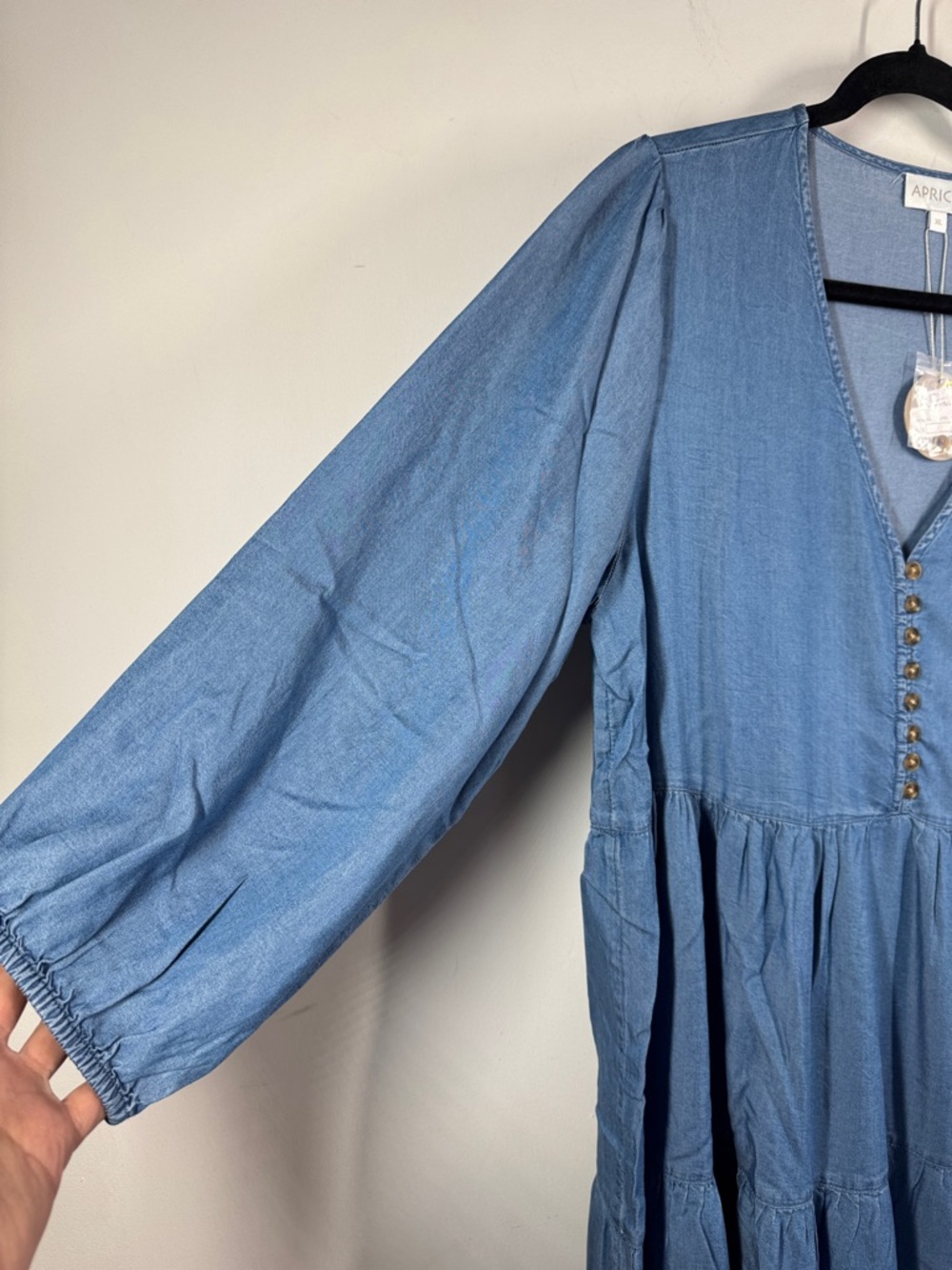 Apricot Lyocell Tiered Dress Blue XL Boho Cottagecore Casual Summer Resortwear - Picture 4 of 11